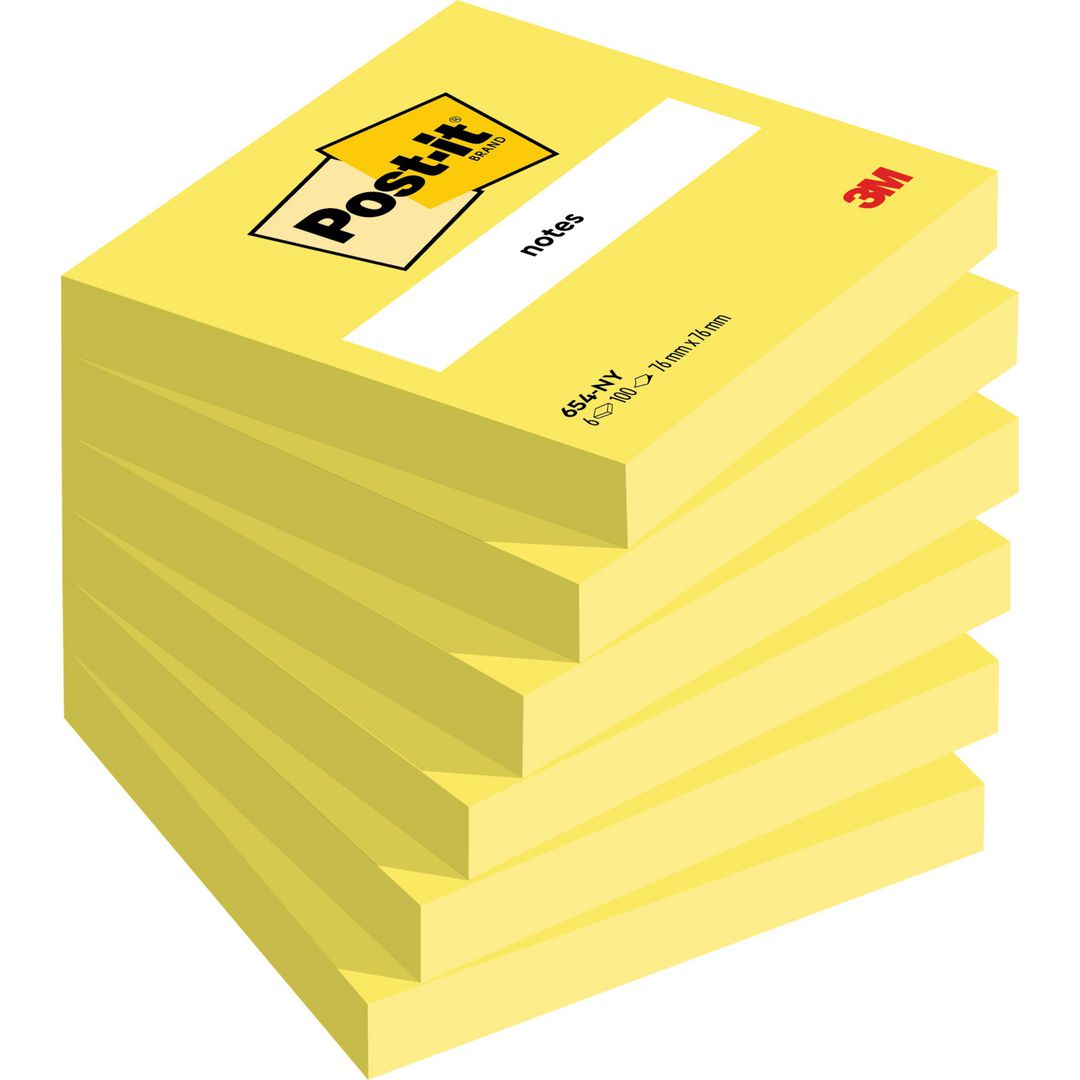 Notes Post-It neon 76x76mm gul (6 pack)