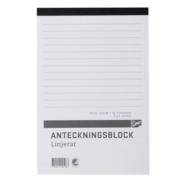 Anteckningsblock A5 100 blad perf linj (10 pack)