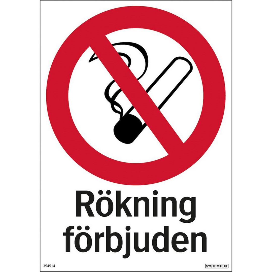 Skylt Rökning förbjuden alum. 210x297mm