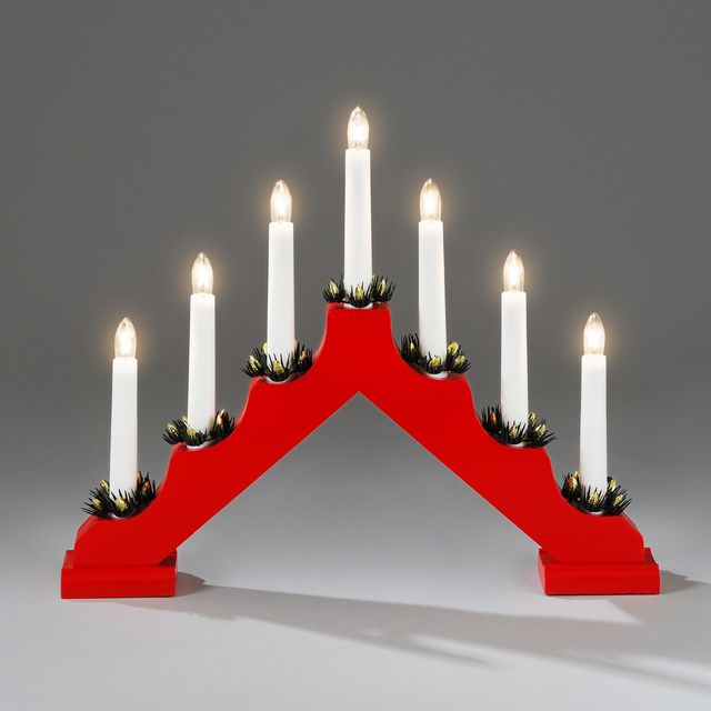 Elljusstake 7 ljus 39x32cm trä röd