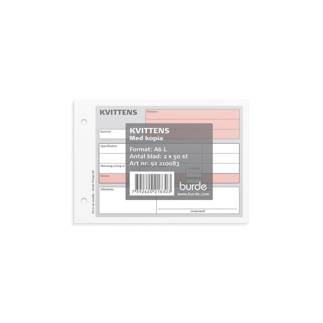 Blankett kvittens A6L m. 1 kopia 2x50 bl
