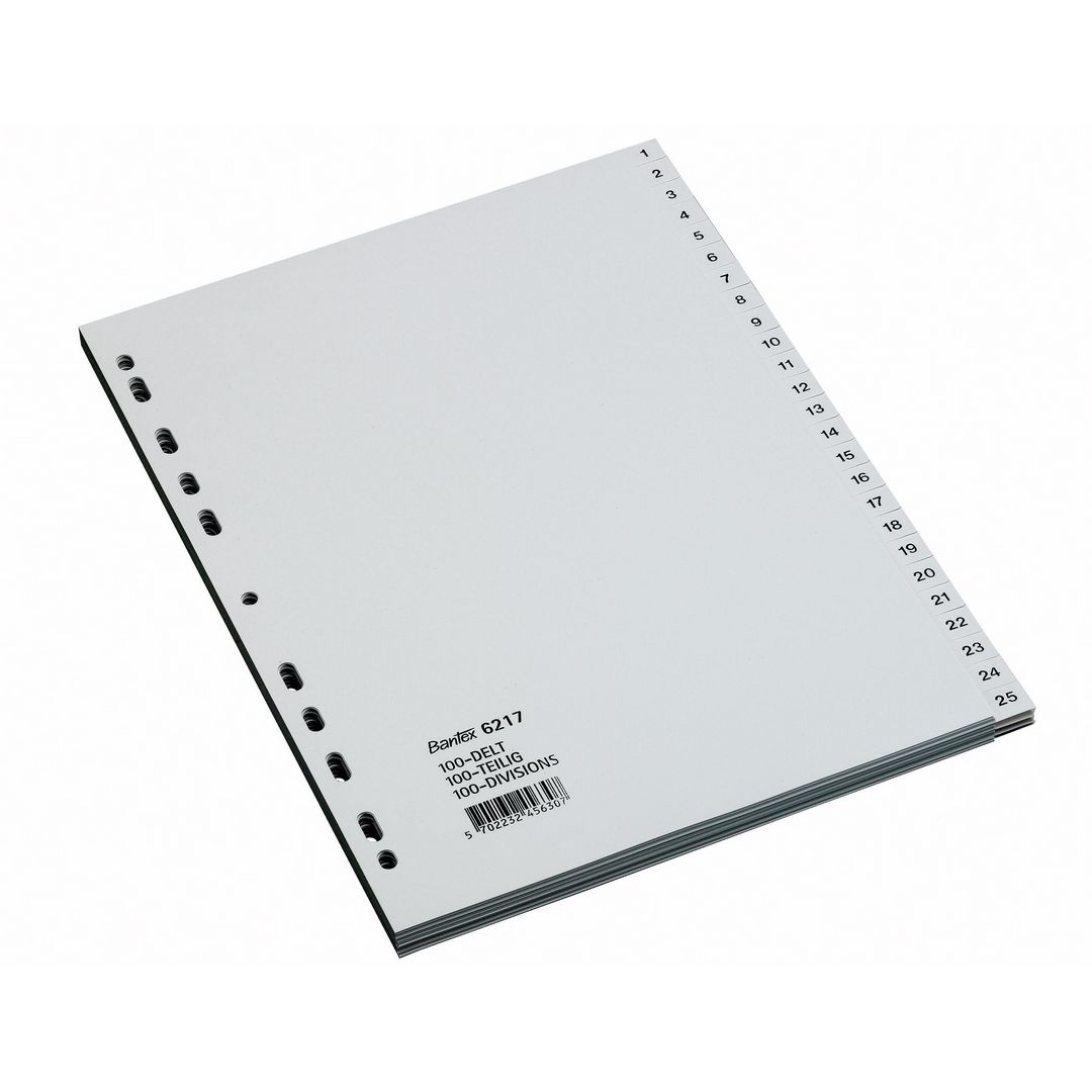 Plastregister BANTEX PP A4 1-100 grå (5 pack)