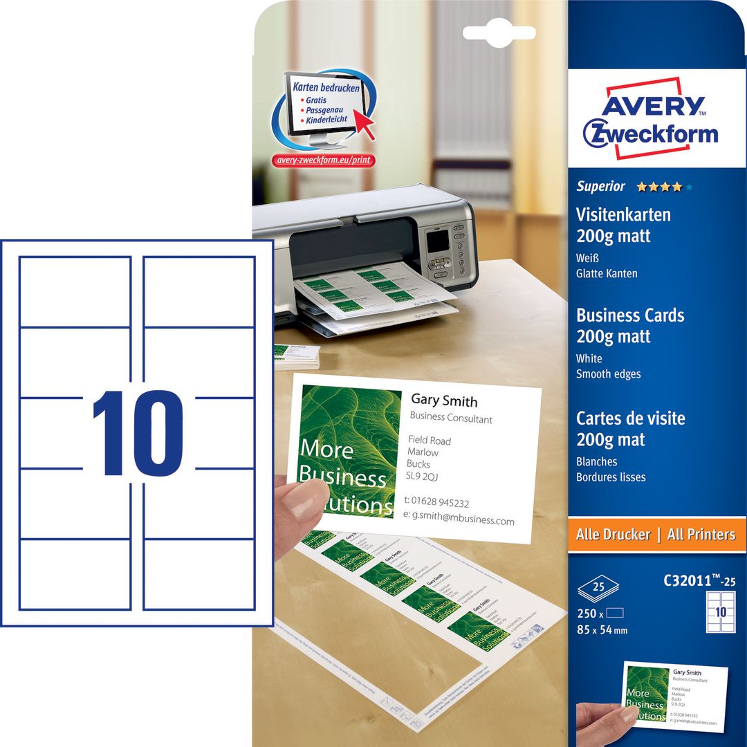 Visitkort laser/inkjet 85x54 matt 250/fp