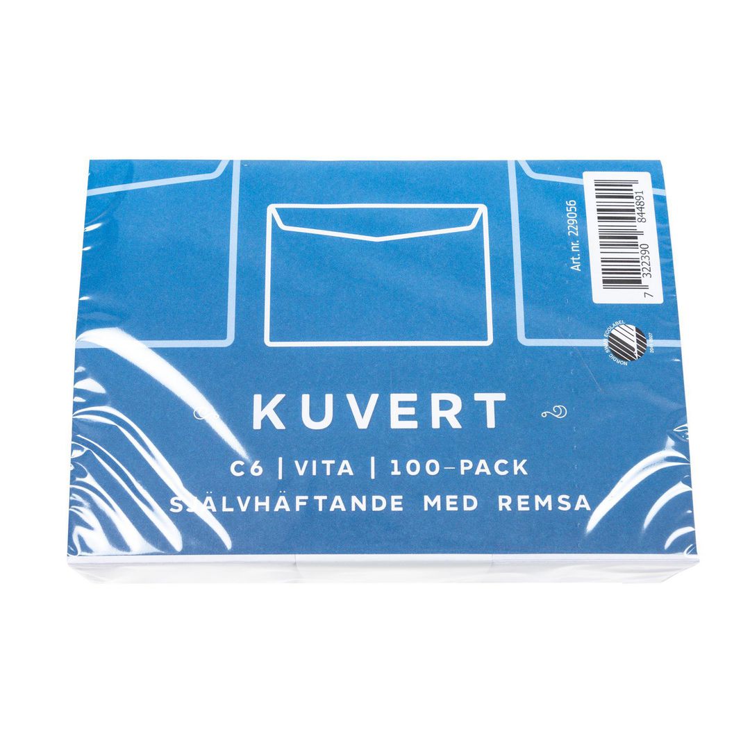 Kuvert konsument C6 80g remsa vit 100/fp