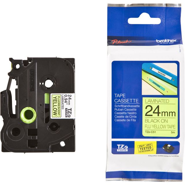 Tape BROTHER TZEC51 24mm Svart på Gul