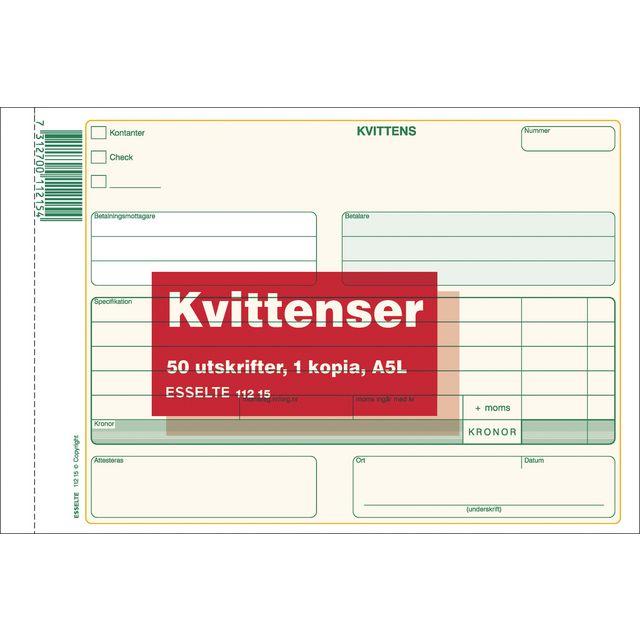 Blankett kvittens A5L 2x50 blad kopia (5 pack)