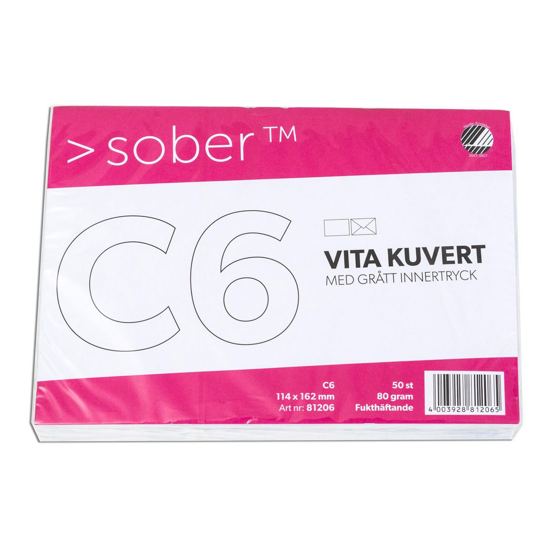 Kuvert SOBER C6 FH 90g vit 50/fp (20 pack)