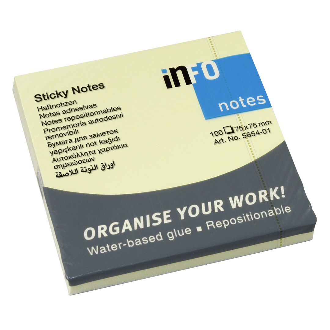 Notes INFO NOTES 75x75mm gul (12 pack)
