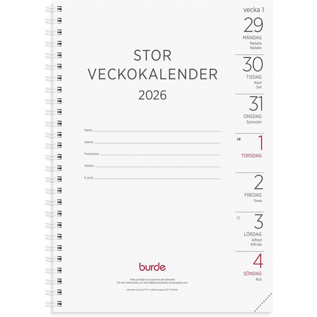 Stor Veckokalender refill 2026