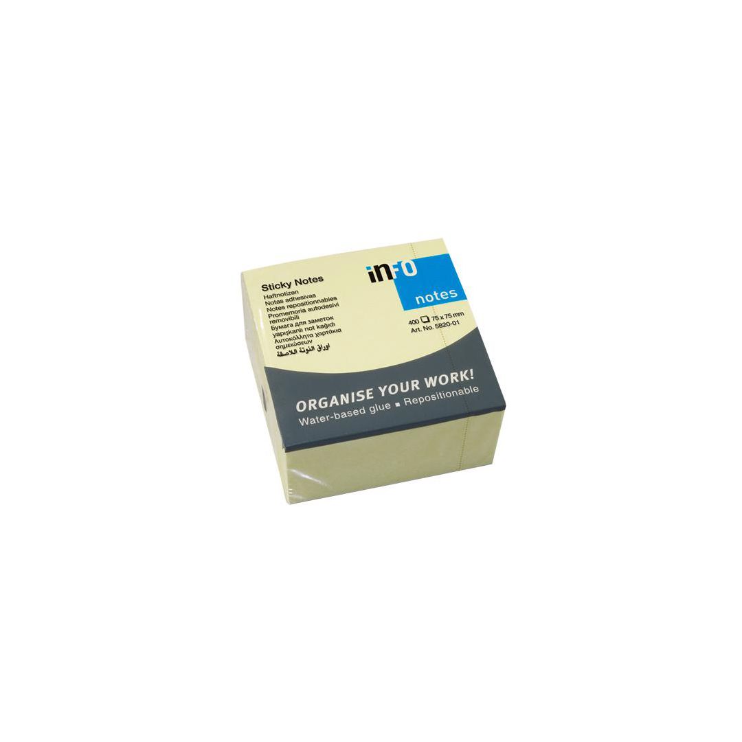 Notes INFO NOTES kub 75x75mm gul