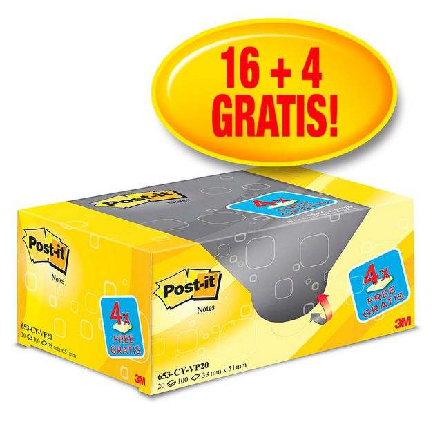 Notes POST-IT Värdepack 38x51mm gu 20/fp