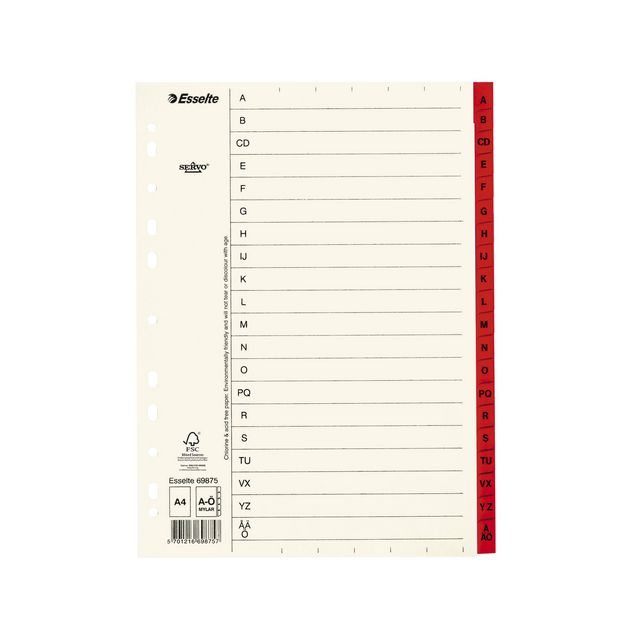Pappregister Servo A4 A-Ö röd flik (10 pack)
