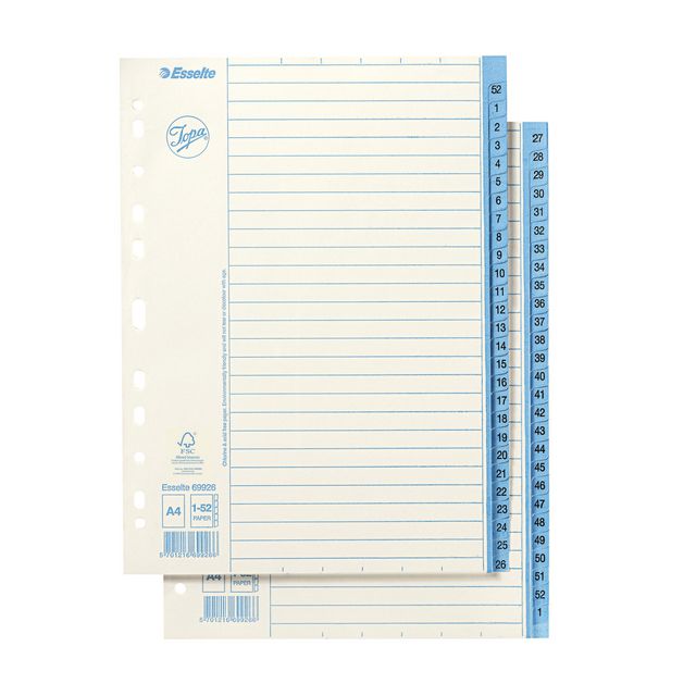 Pappregister Jopa A4 1-52 vit/blå (5 pack)