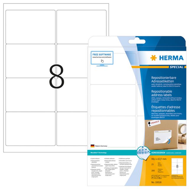 Etikett HERMA Movable 99,1x67,7mm 200/fp