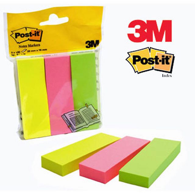 Index Post-It 25x76mm 3 färger 300/fp (12 pack)