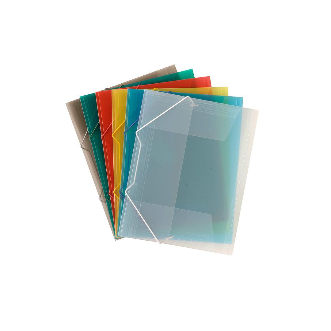 Gummibandsmapp plast 3-kl A4 transp/blå (10 pack)