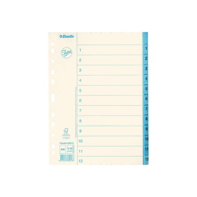 Pappregister Jopa A4 1-12 vit/blå (10 pack)