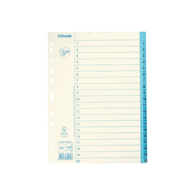 Pappregister Jopa A4 1-20 vit/blå (10 pack)