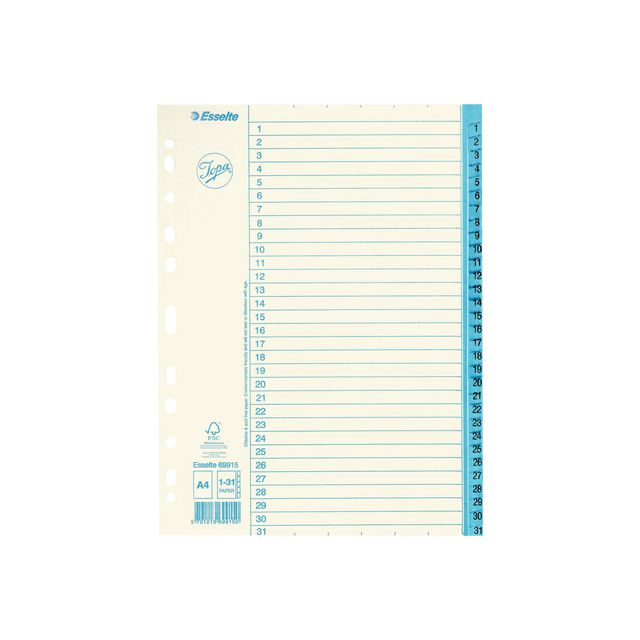 Pappregister Jopa A4 1-31 vit/blå (10 pack)
