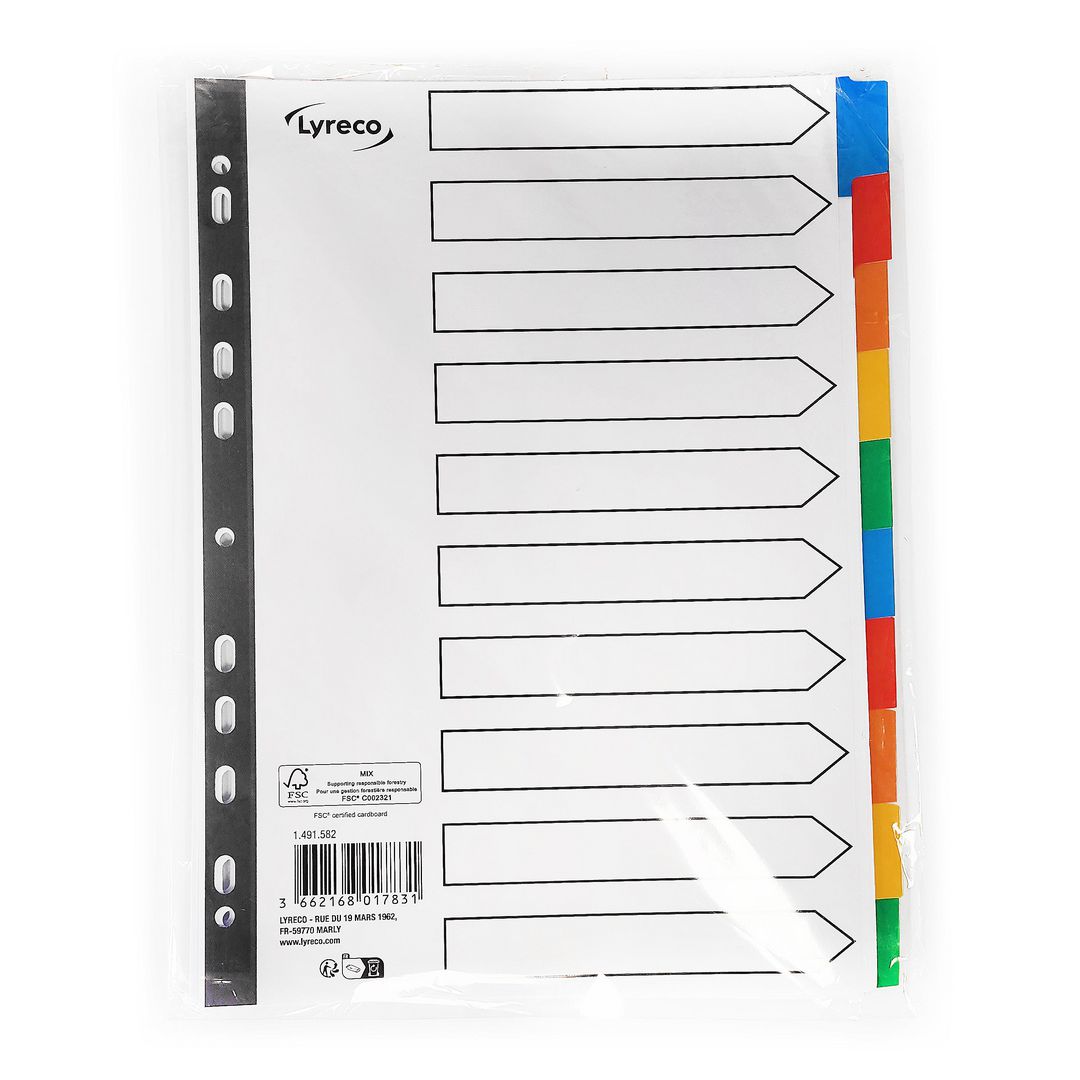 Kartongregister Lyreco A4 10-flik färger