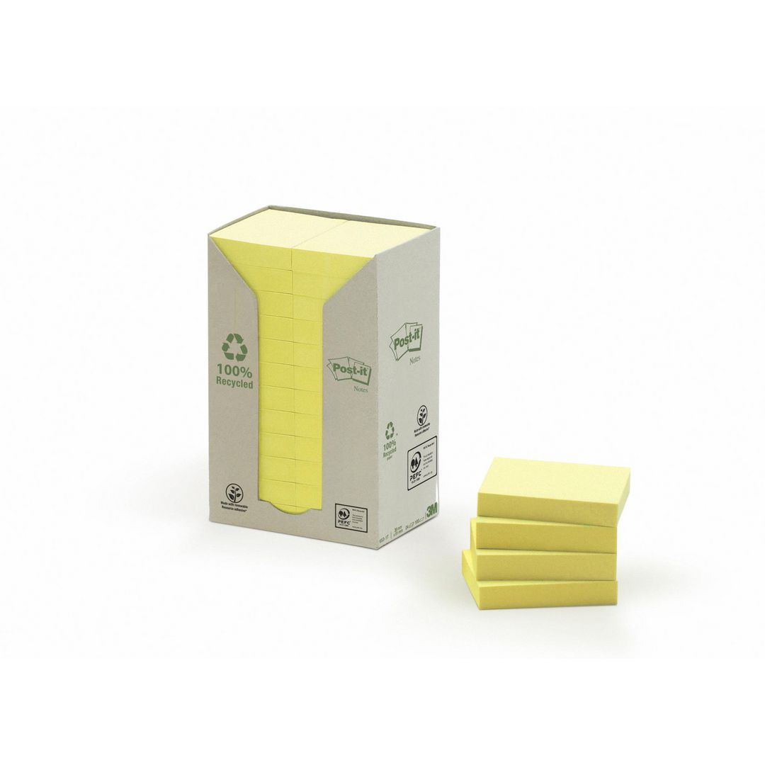 Notes POST-IT 100% recy 38x51 gul 24/fp