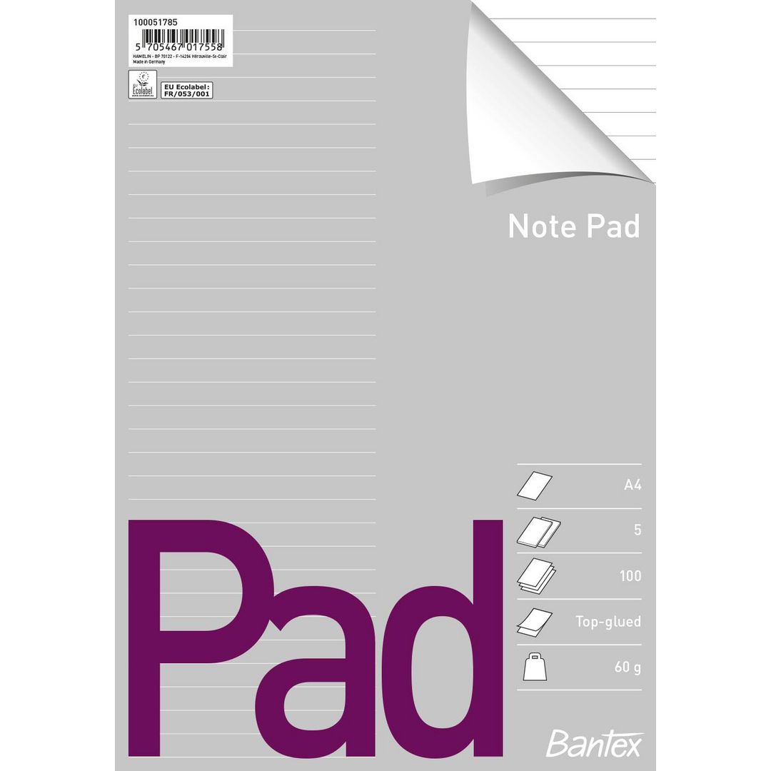 Block med topplimning BANTEX A4 lin (5 pack)