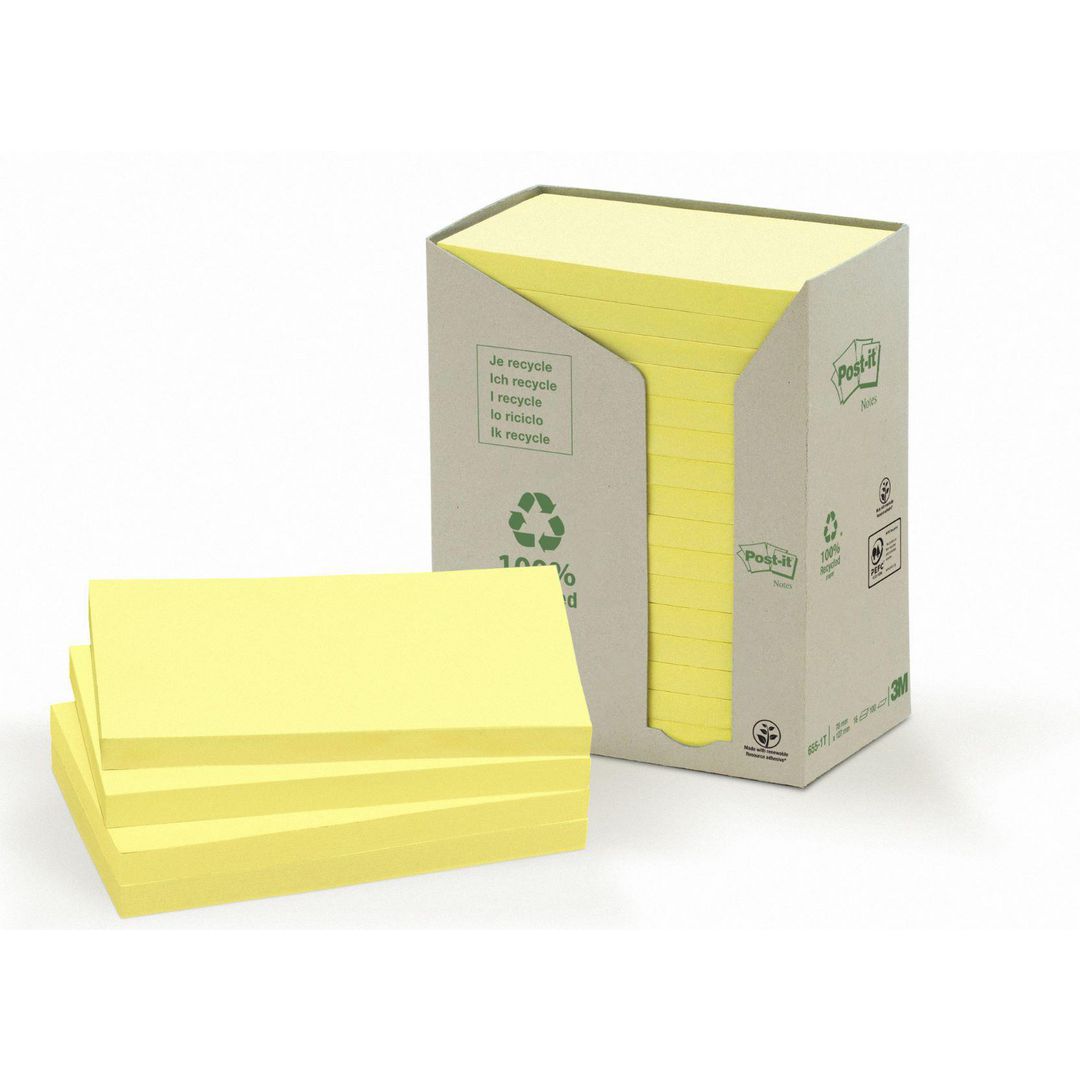 Notes POST-IT 100% recy 127x76 gul 16/fp