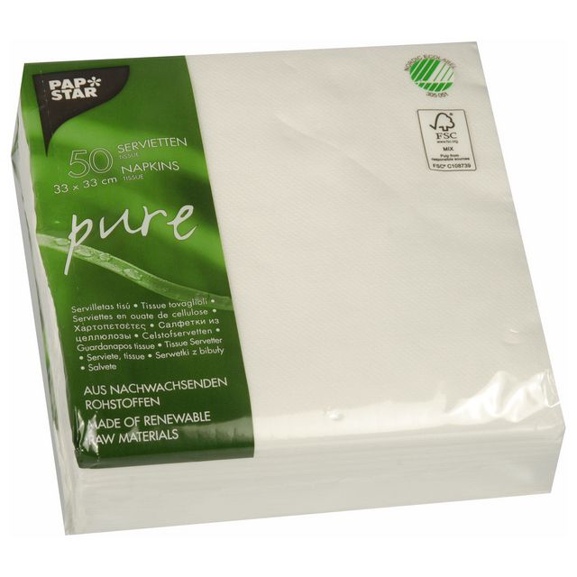 Servett PURE FSC 33x33 2-lags vit 50/fp