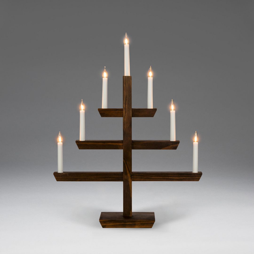 Elljusstake 7 ljus 48x61cm trä brun