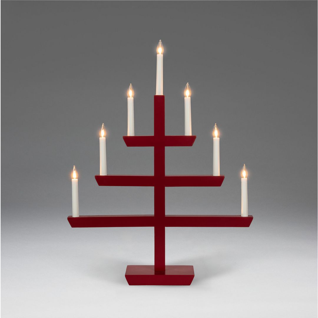 Elljusstake 7 ljus 48x61cm trä röd