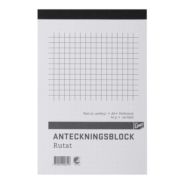Anteckningsblock A6 100 blad perf rutat (5 pack)