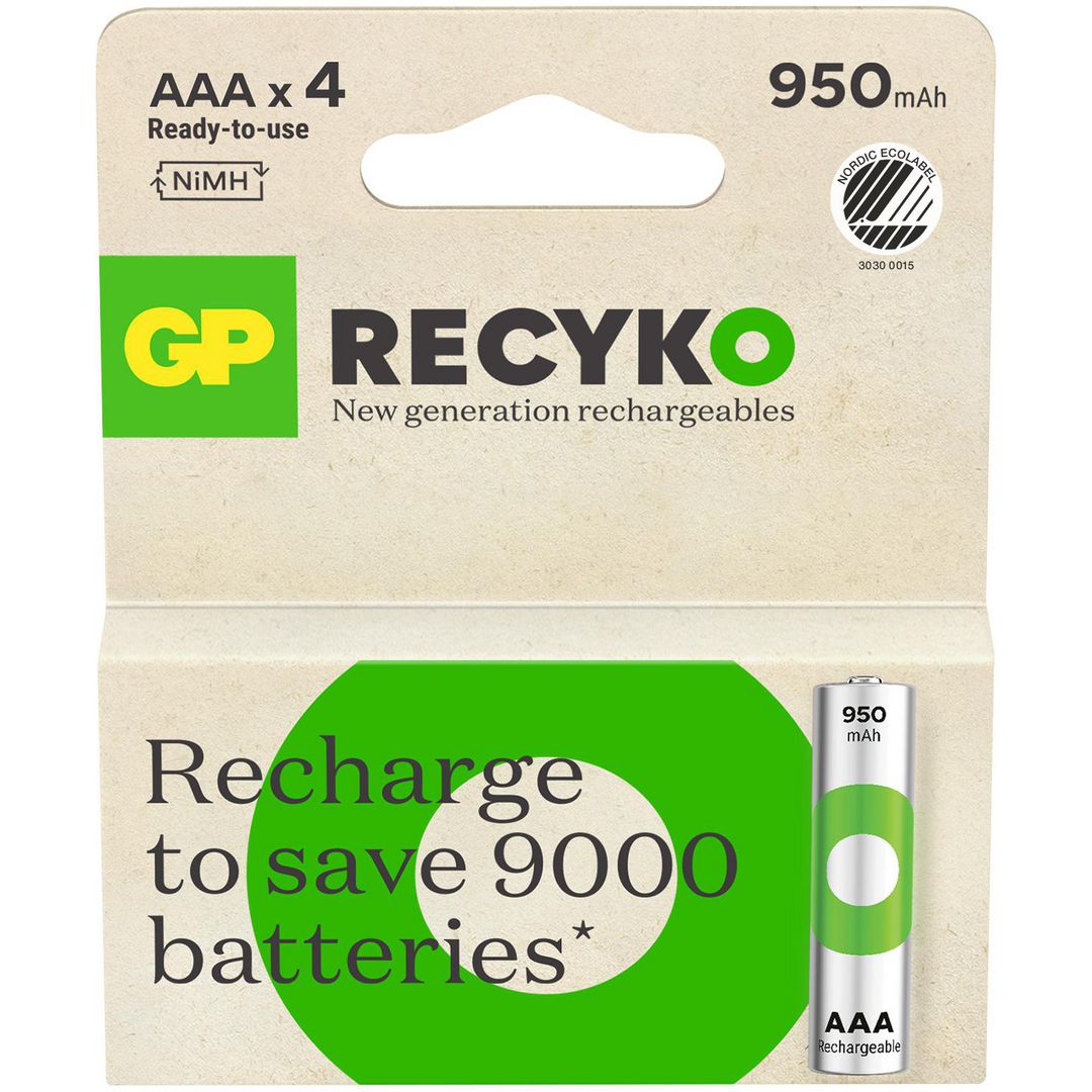 Batteri Laddbar Gp Recyko 950 AAA 4/fp