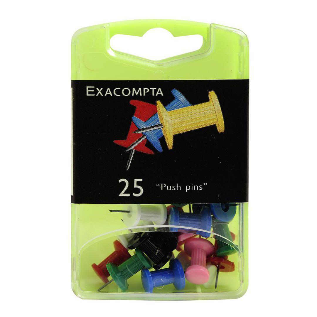 Kartnål EXACOMPTA 10mm sort.färger 25/fp