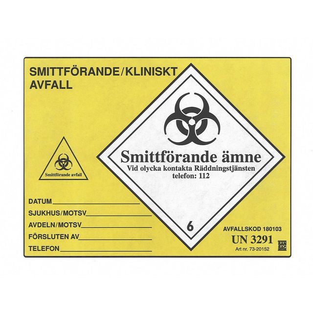 Etikett 'UN3291' gul 100/fp