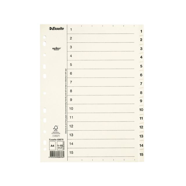 Pappregister Servo A4 flikar 1-15 vit (10 pack)