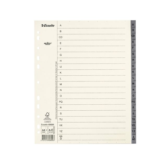 Pappregister Servo System A4+ A-Ö grå (10 pack)