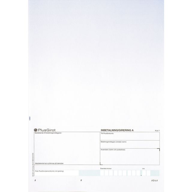 Standardblankett talong Plusgiro 250/fp