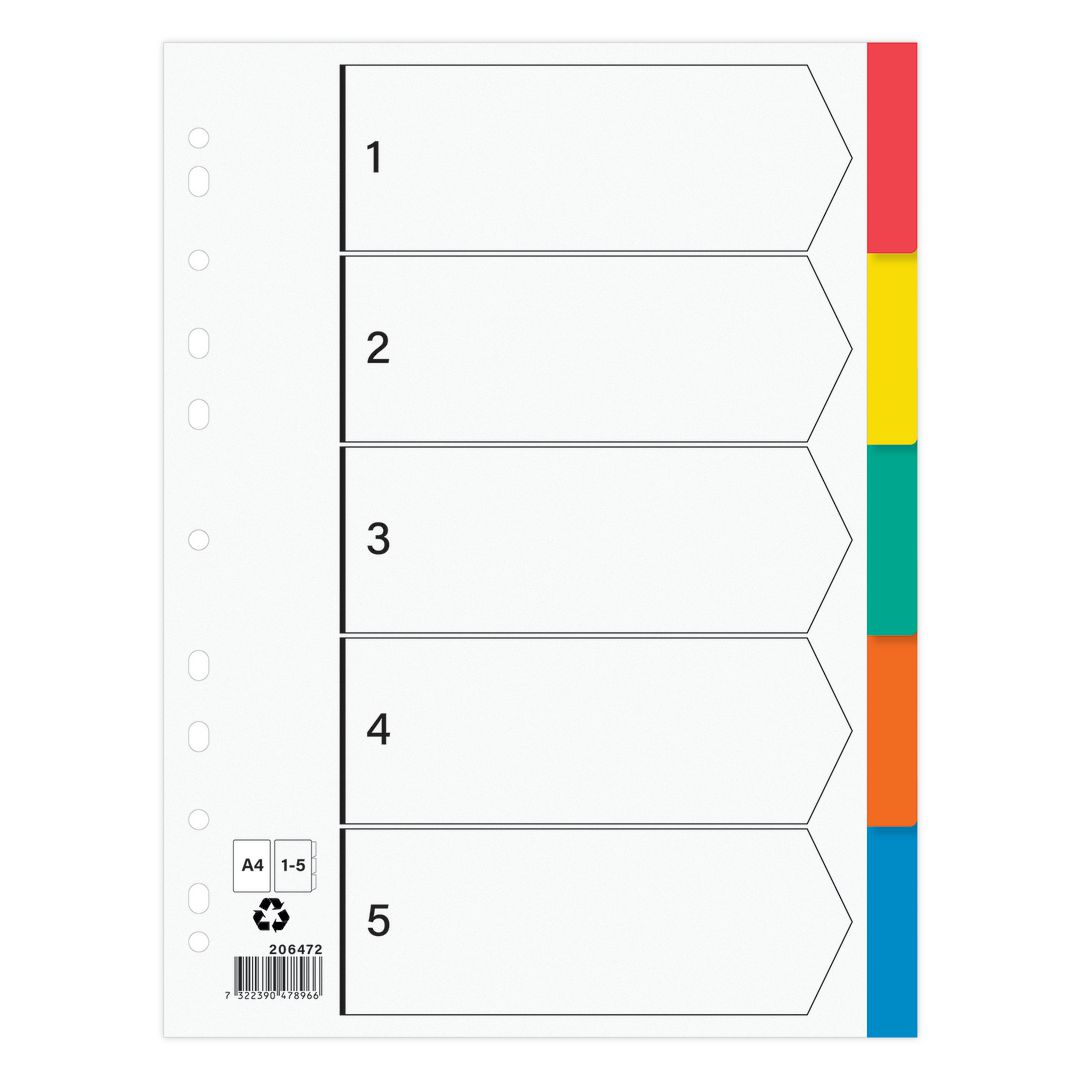 Plastregister otryckta A4 5-flik (25 pack)
