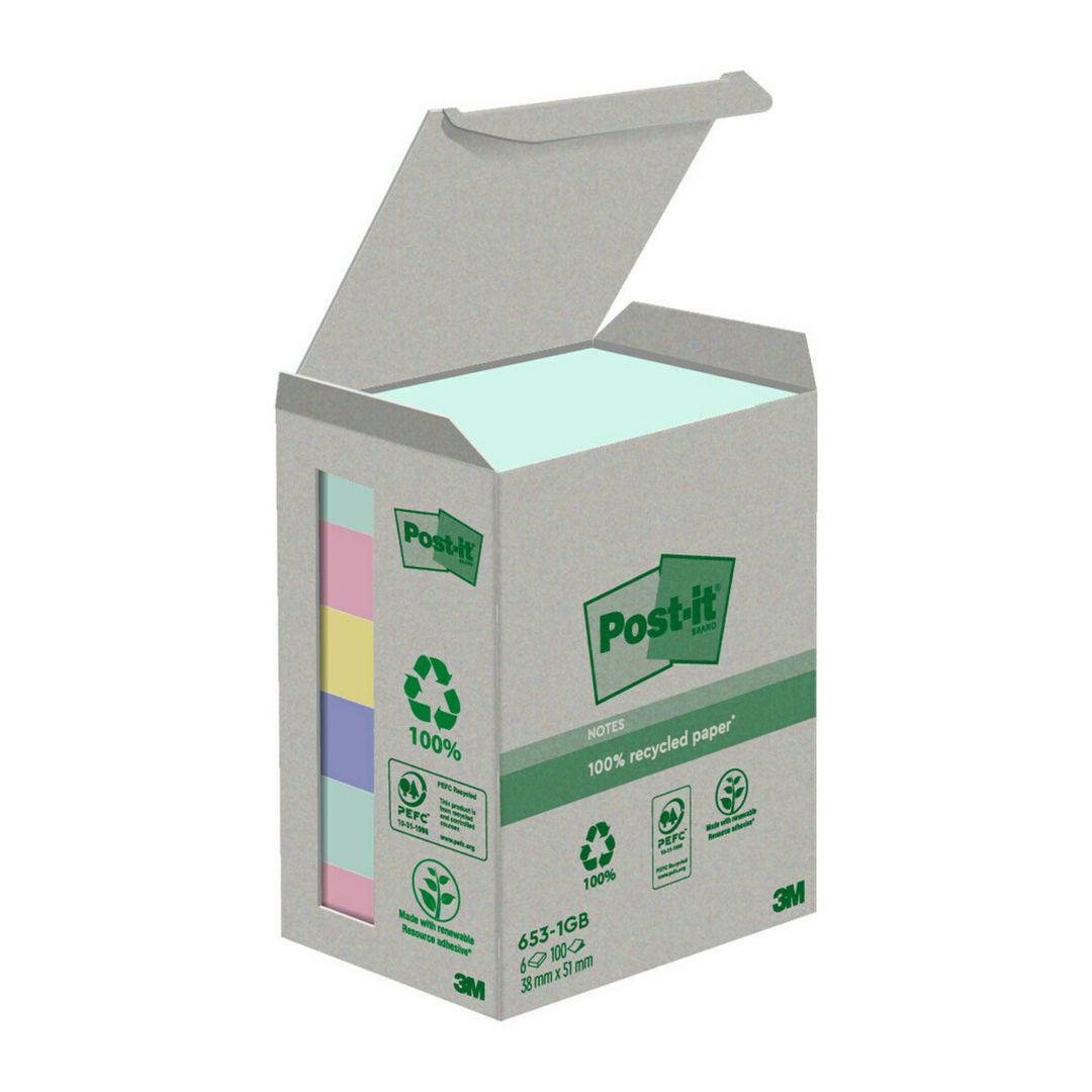 Notes Post-It 100%recy 38x51 sort.f 6/fp