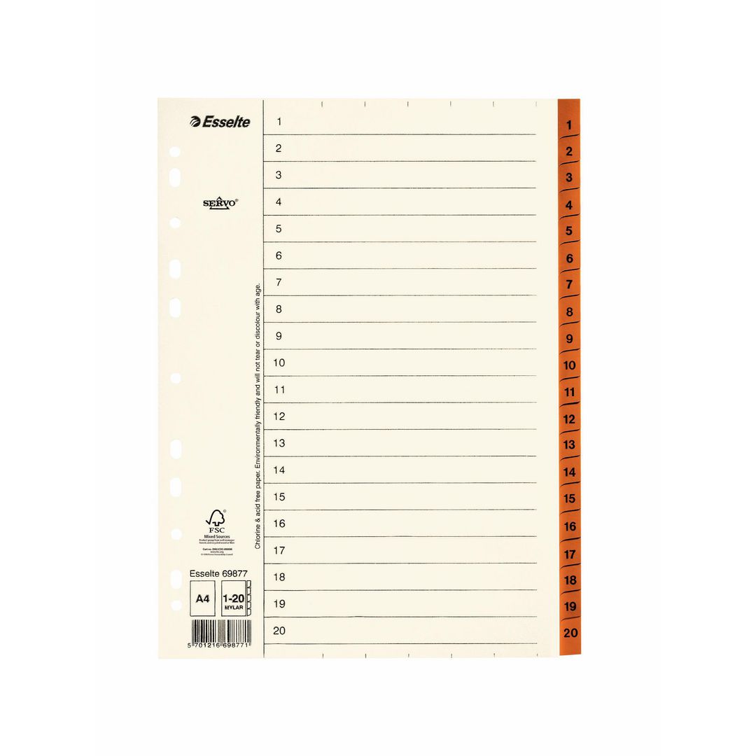 Pappregister Servo A4 1-20 brun flik (10 pack)