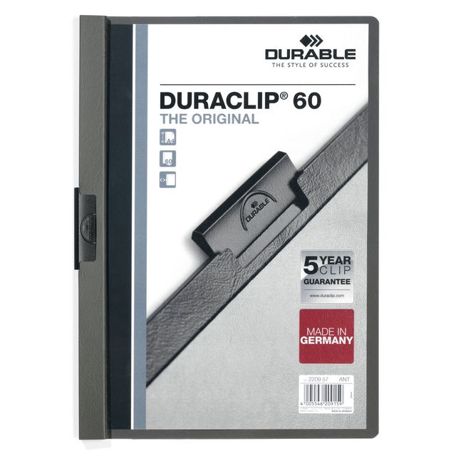 Klämmapp Duraclip 2209 A4 6mm m.grå (25 pack)