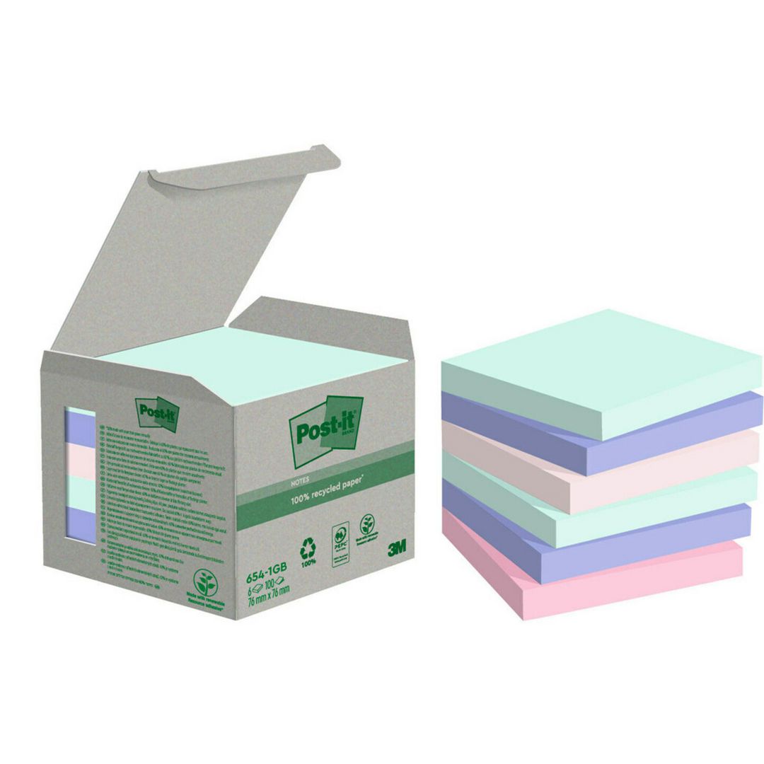 Notes Post-It 100%recy 76x76 sort.f 6/fp