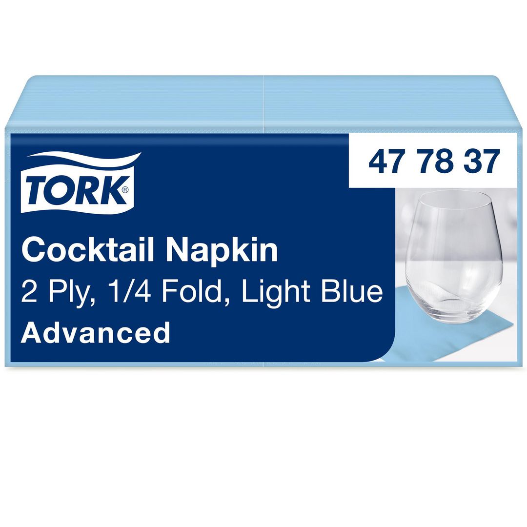 Servett Tork Cocktail 2-lag ljblå 200/fp