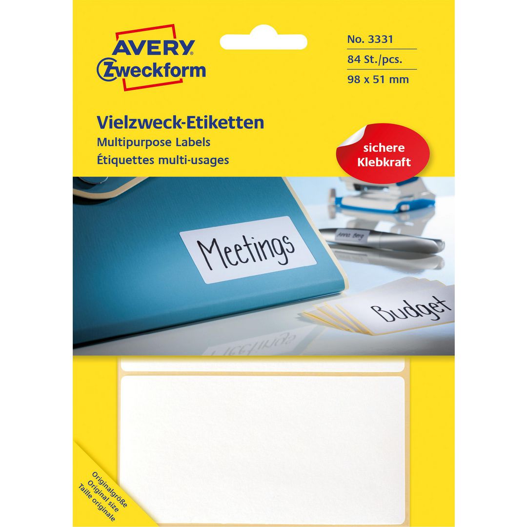 Etikett AVERY handskriv 98x51 vit 84/fp
