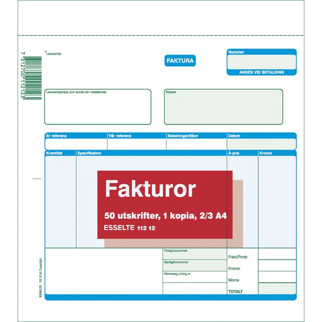 Blankett faktura 2/3 A4 2x50 blad (5 pack)