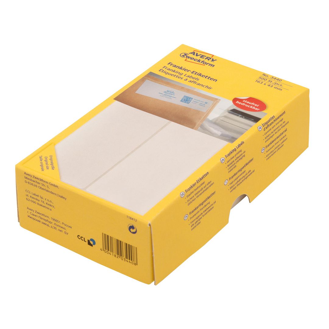 Etikett AVERY frankering 128x38mm 500/fp