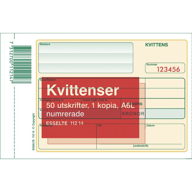 Blankett kvittens numrerad A6L 2x50 blad (5 pack)