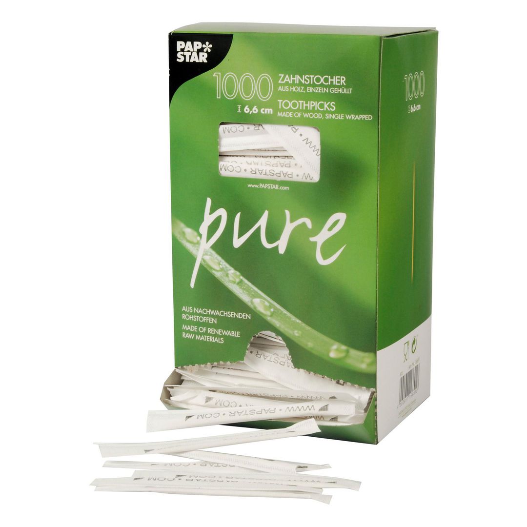 Tandpetare PURE Trä rund 6,5cm 1000/fp