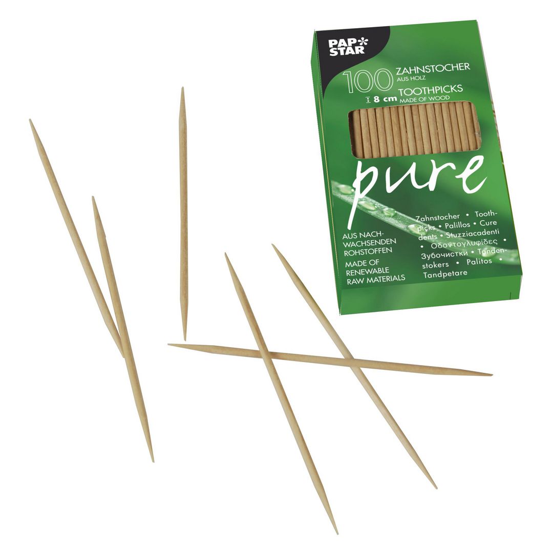 Tandpetare PURE Trä rund 8cm 100/fp