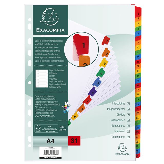 Kartongregister Exacompta 1-31 multifärg (10 pack)